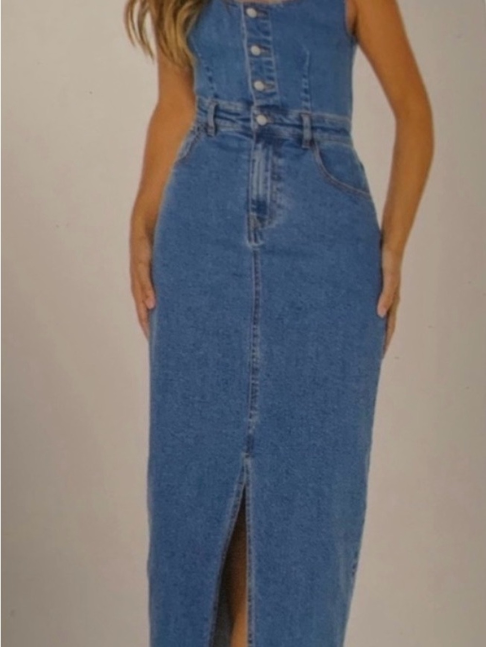 RE Generation Denim Midi Button-Front Dress